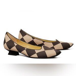 New Tory Burch Harlequin Checkered Board Shoes Size 10.5 10 1/2 Black White